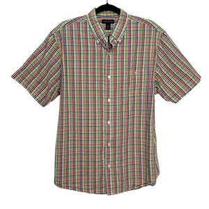 Lands' End Men's Plaid Check Short Sleeve Button Down Shirt, Multi Color